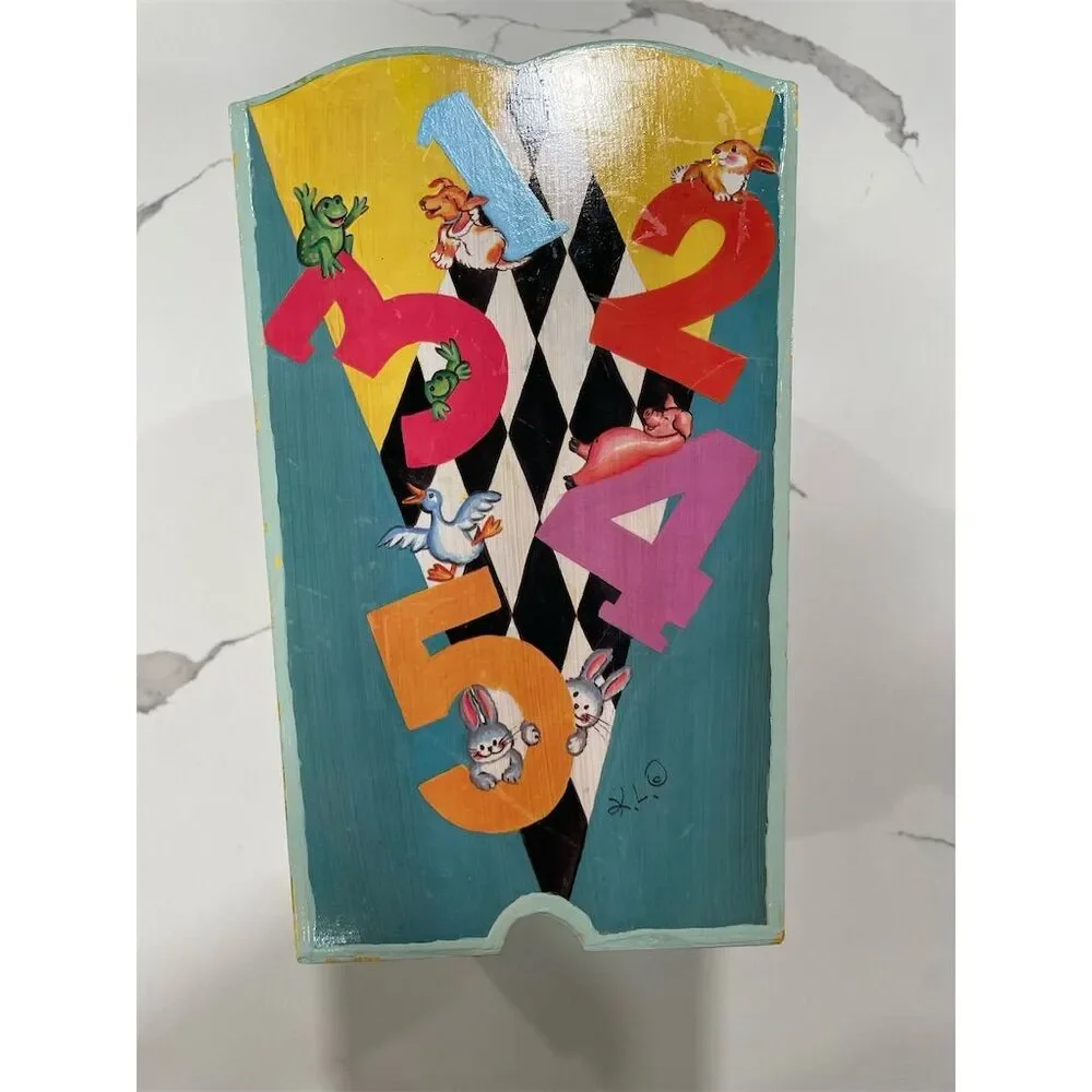 ABC Animal Vintage Wooden Trashcan  Nursery Decor 90’s‎